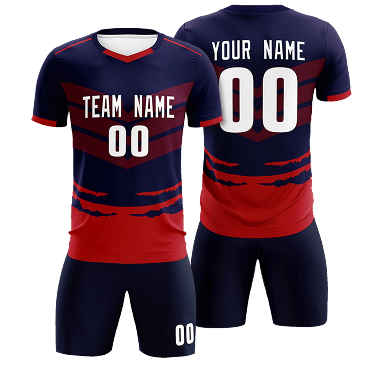 Custom Navy Red Men Uniform Soccer Sets Jersey
