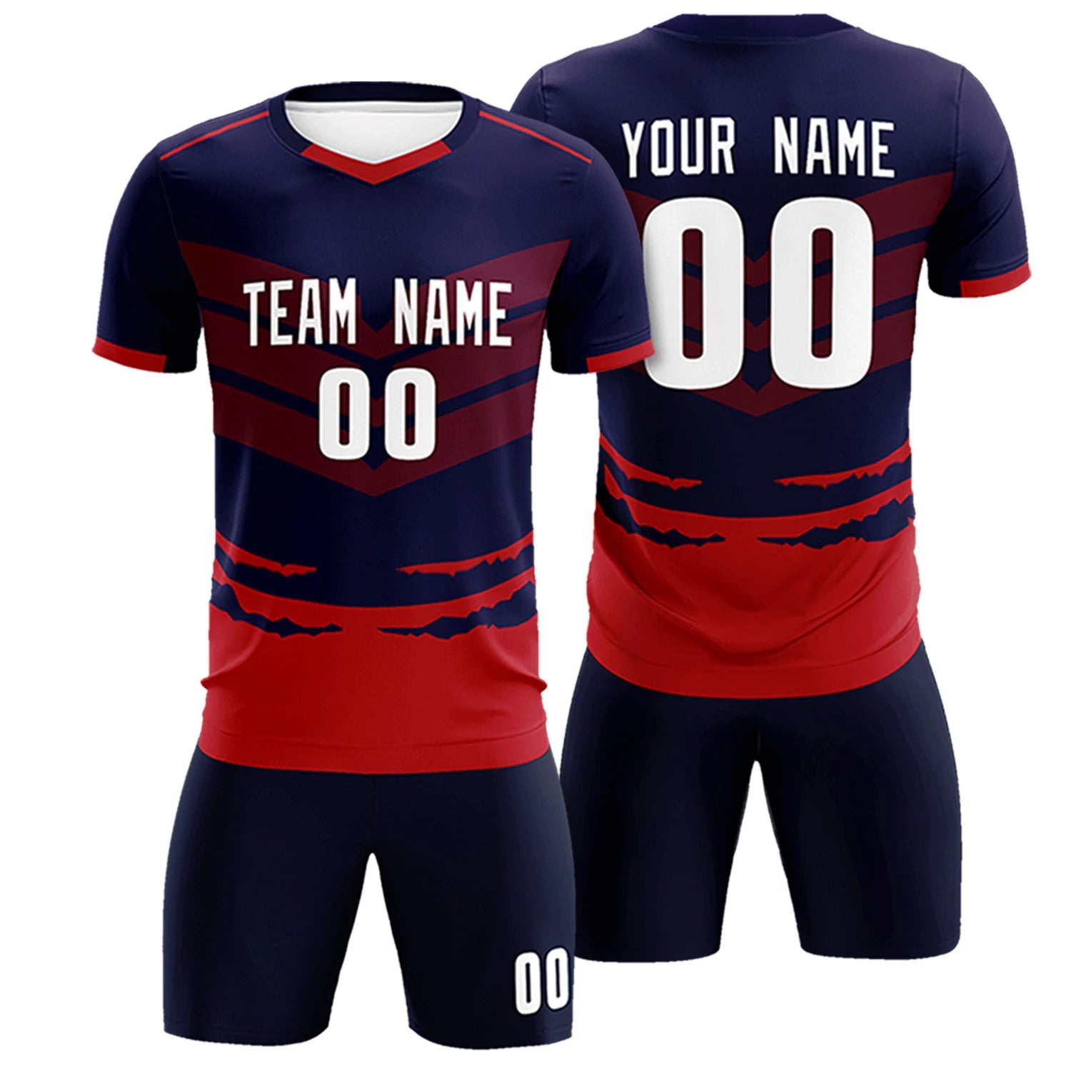 Custom Navy Red Men Uniform Soccer Sets Jersey