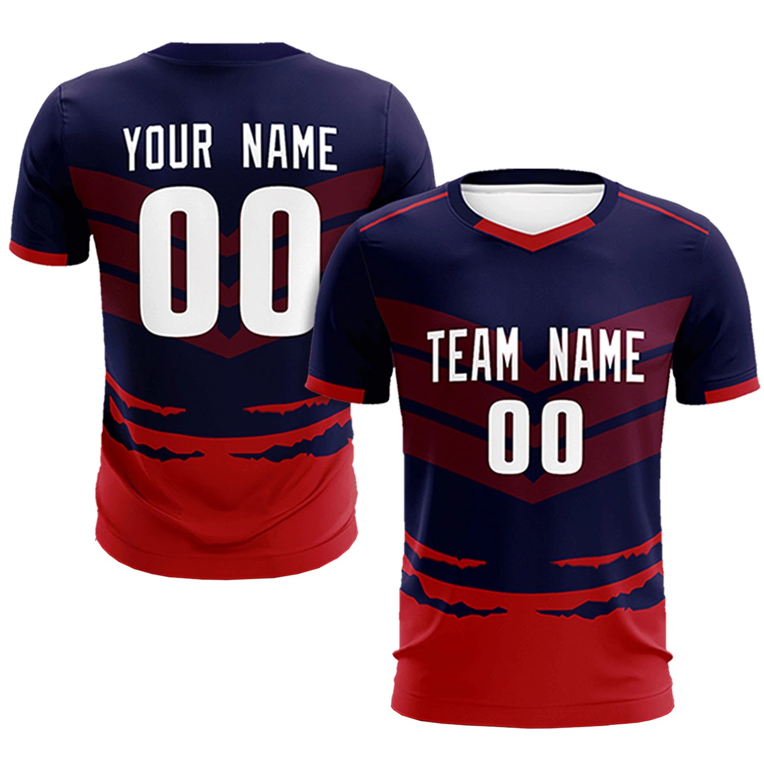 Custom Navy Red Men Uniform Soccer Sets Jersey