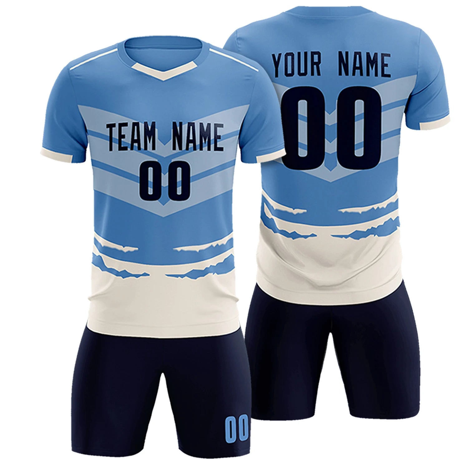 Custom Light Blue Cream Men Uniform Soccer Sets Jersey