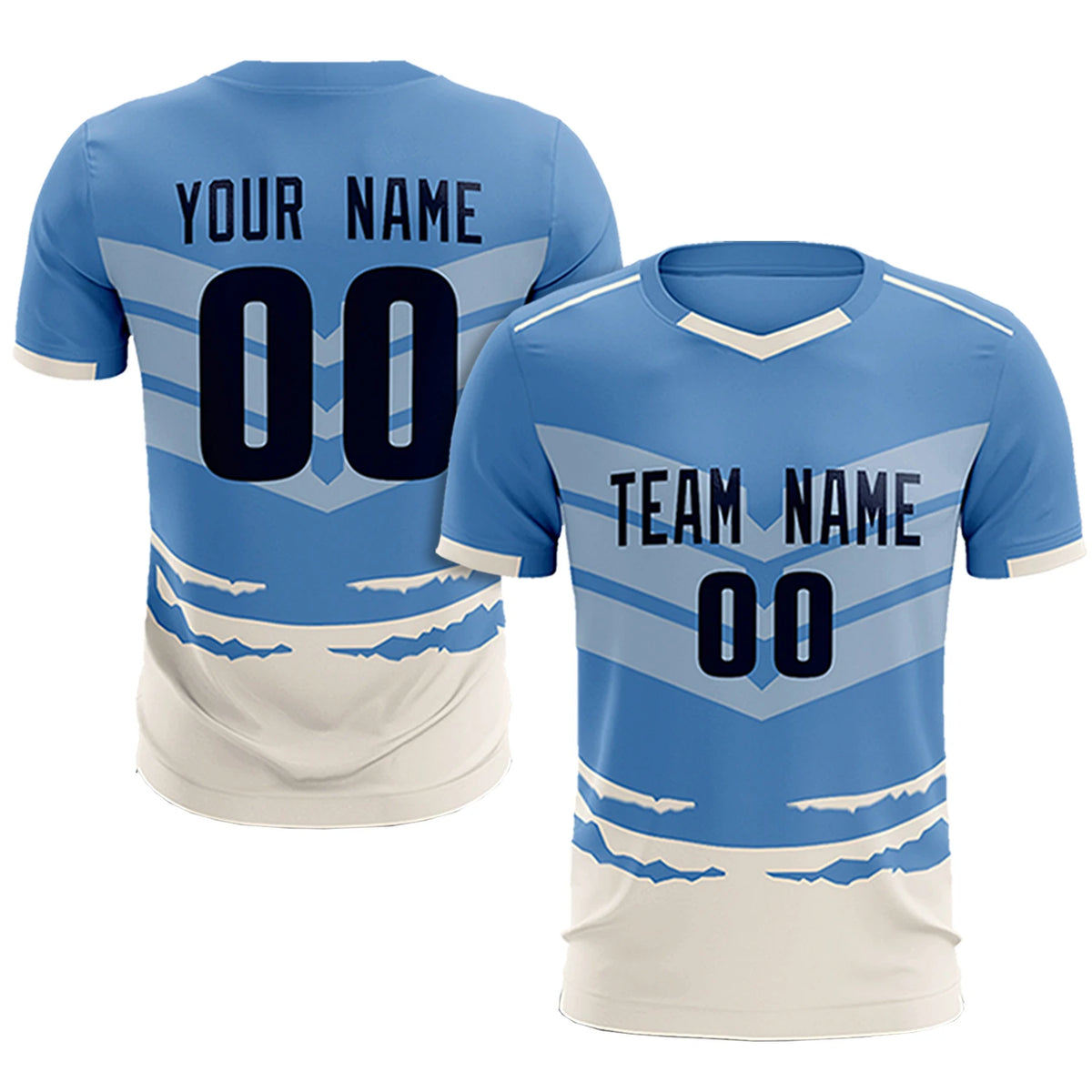Custom Light Blue Cream Men Uniform Soccer Sets Jersey