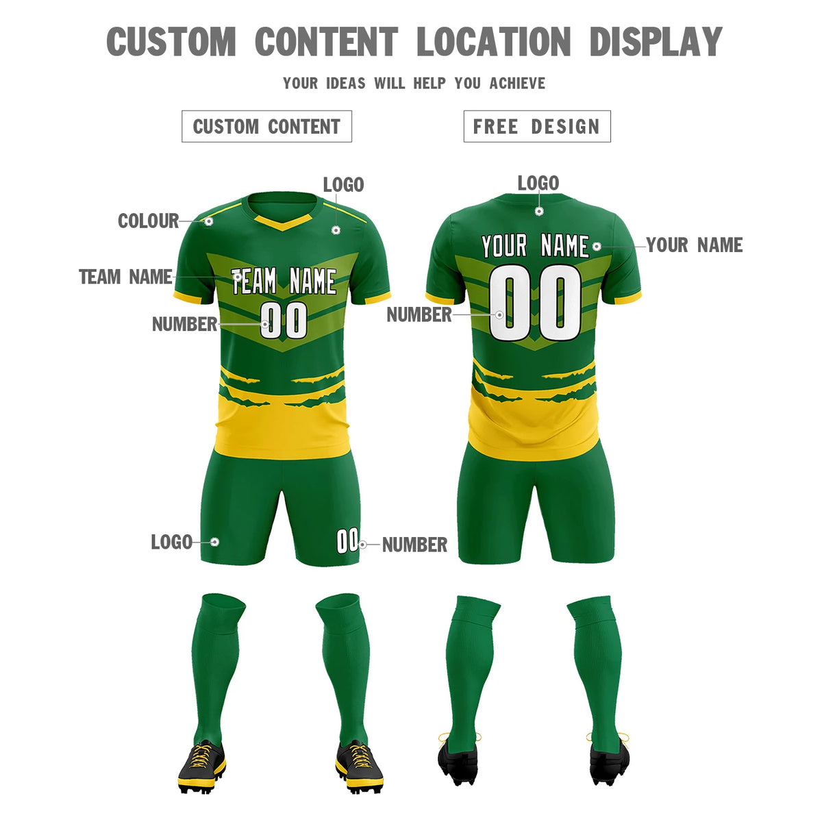Custom Kelly Green Gold01 Men Uniform Soccer Sets Jersey