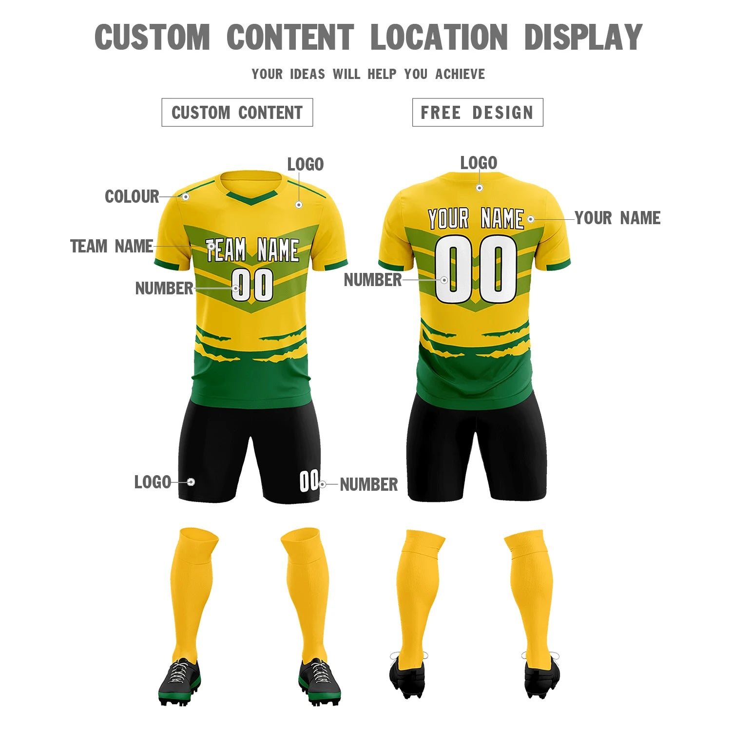 Custom Gold01 Kelly Green Men Uniform Soccer Sets Jersey