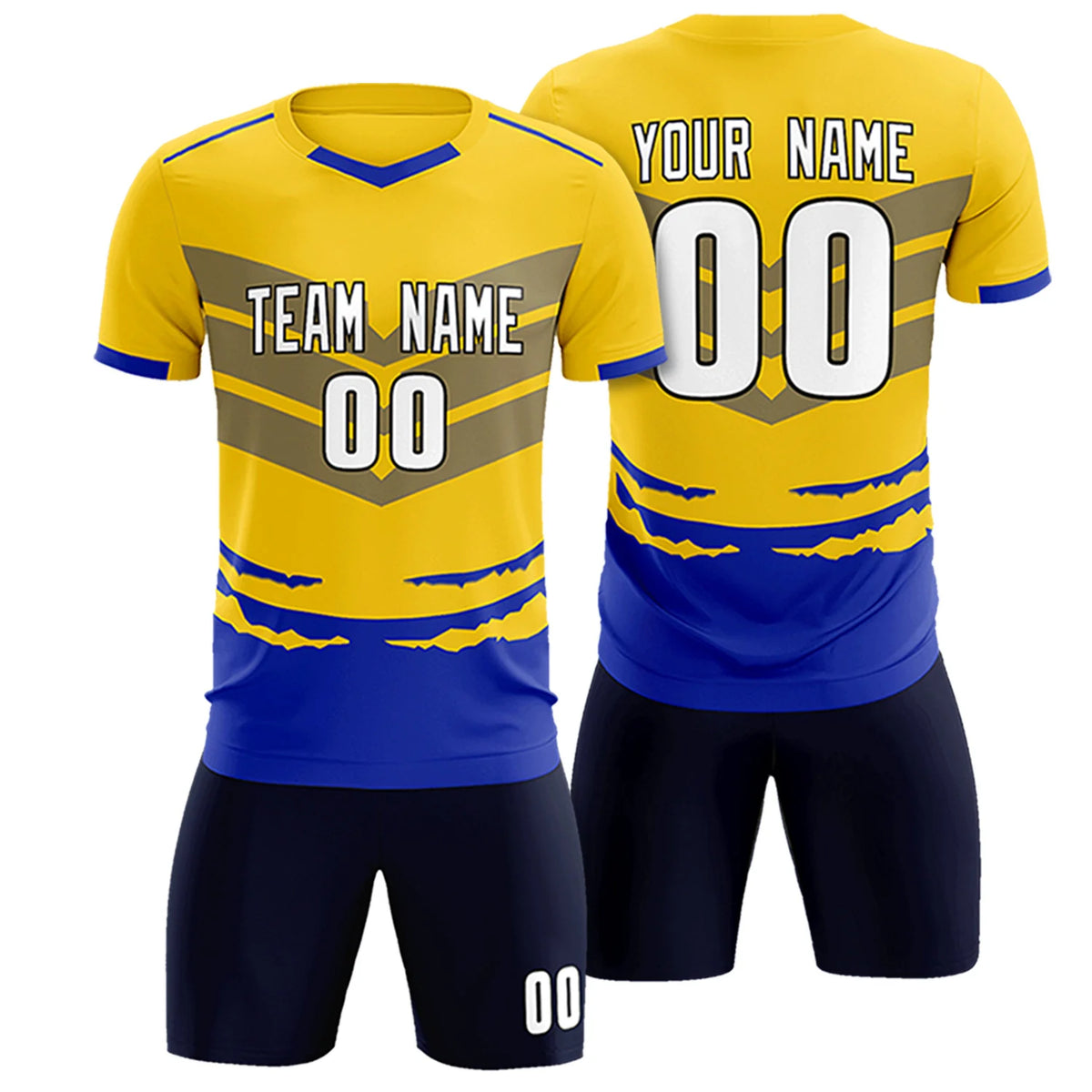 Custom Gold01 Royal Blue Men Uniform Soccer Sets Jersey