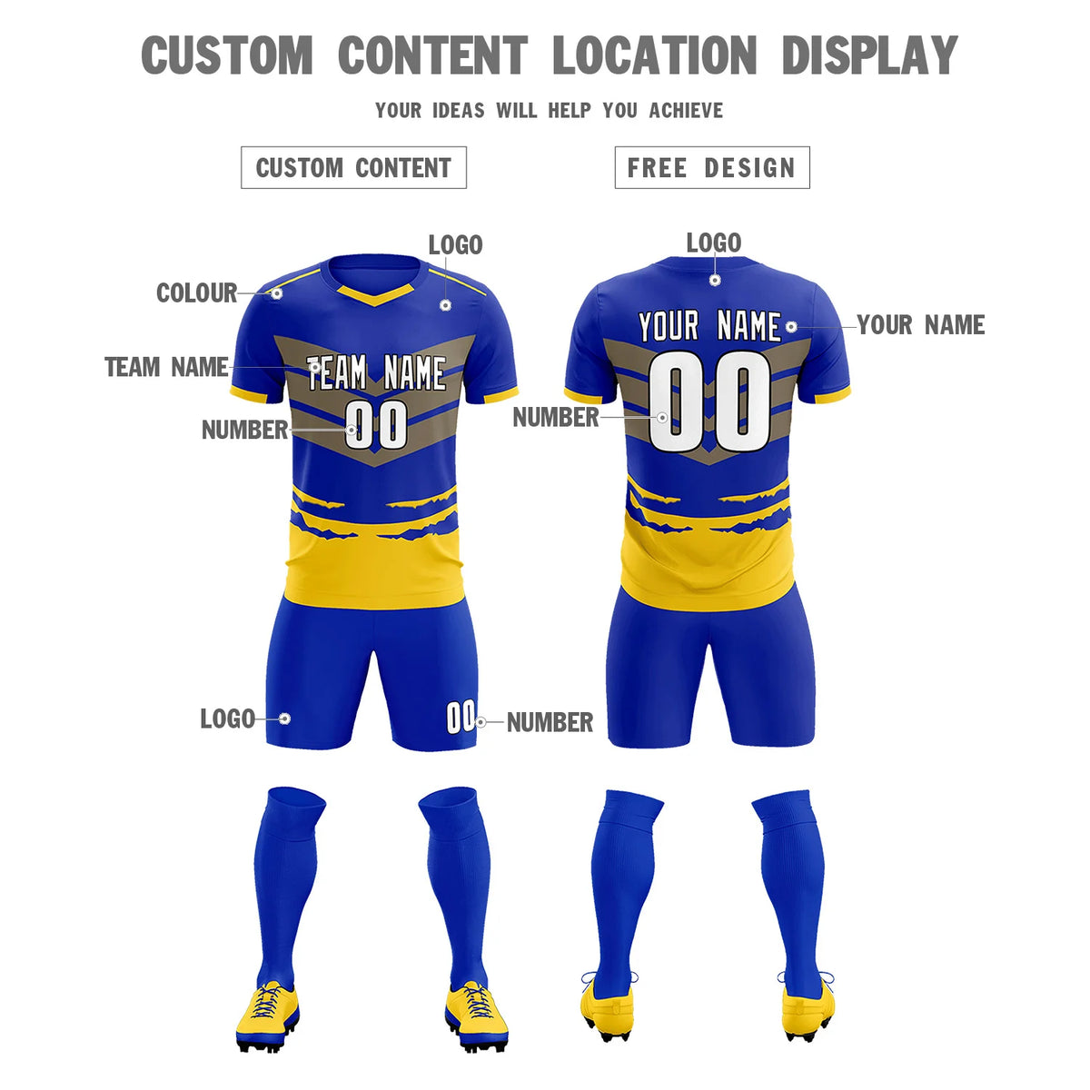 Custom Royal Blue Gold01 Men Uniform Soccer Sets Jersey