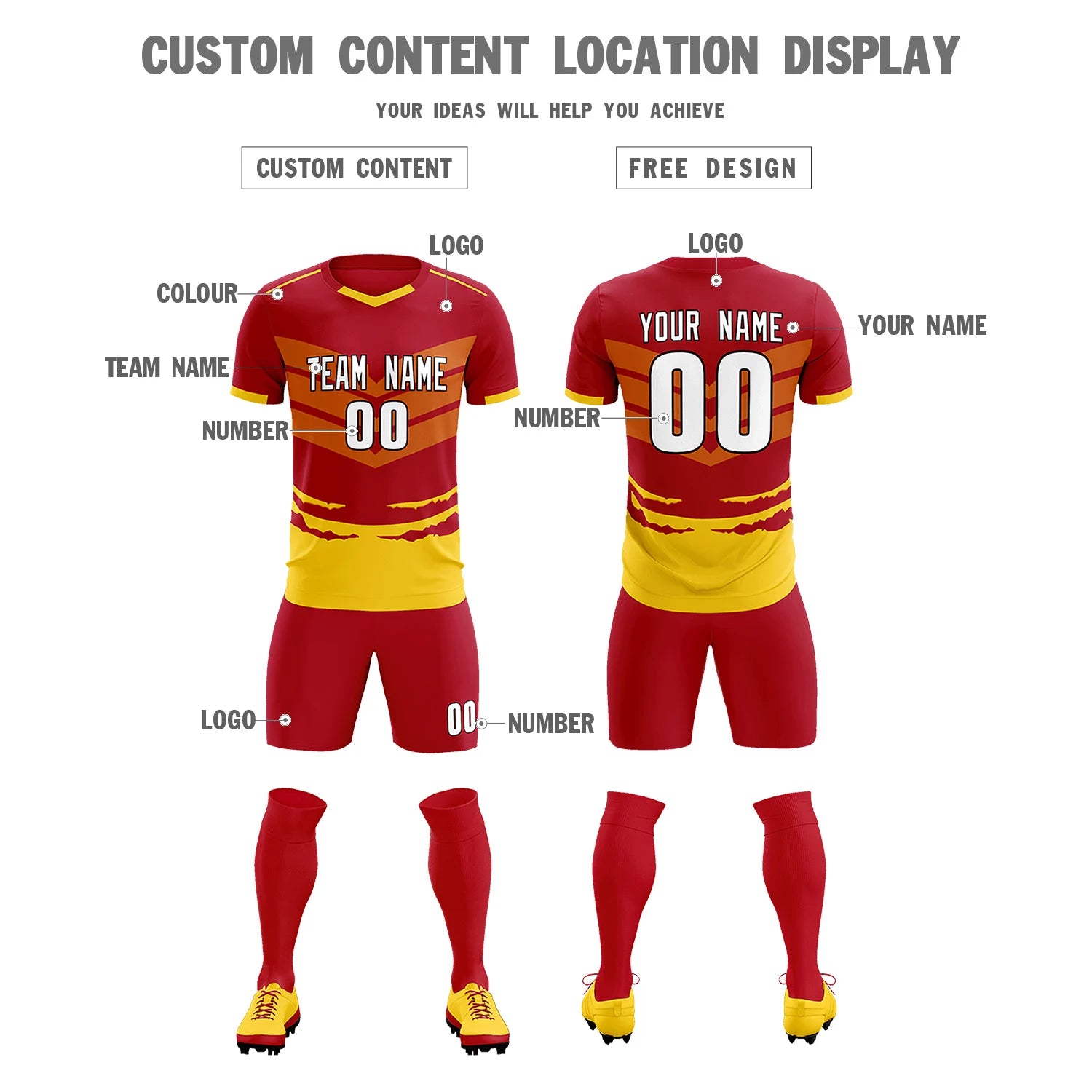 Custom Red Gold01 Men Uniform Soccer Sets Jersey