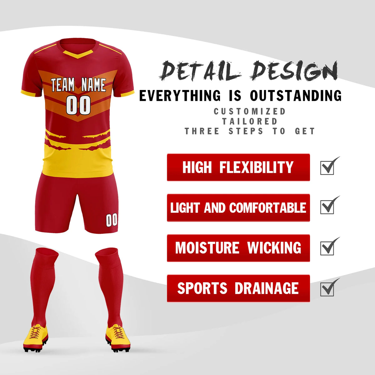 Custom Red Gold01 Men Uniform Soccer Sets Jersey