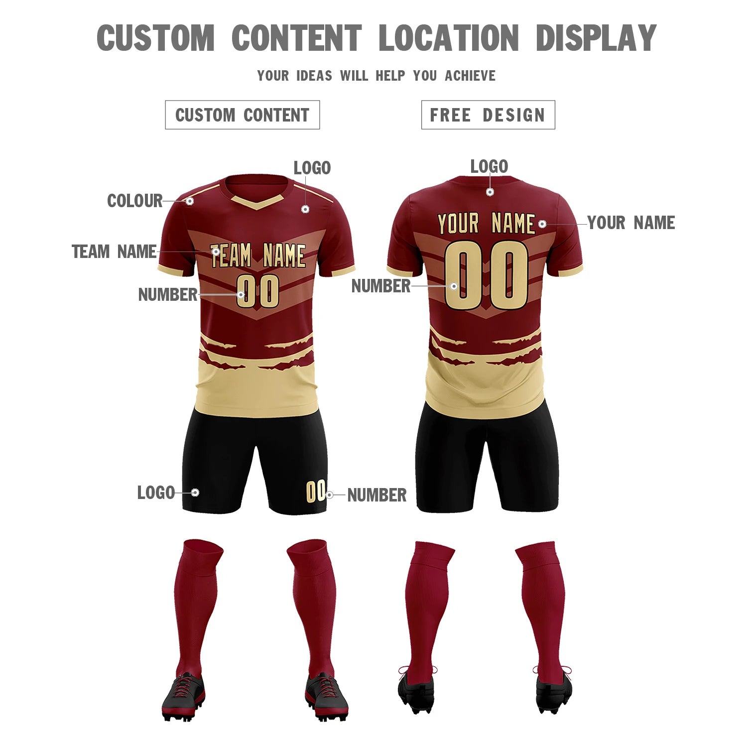 Custom Crimson Khaki Men Uniform Soccer Sets Jersey