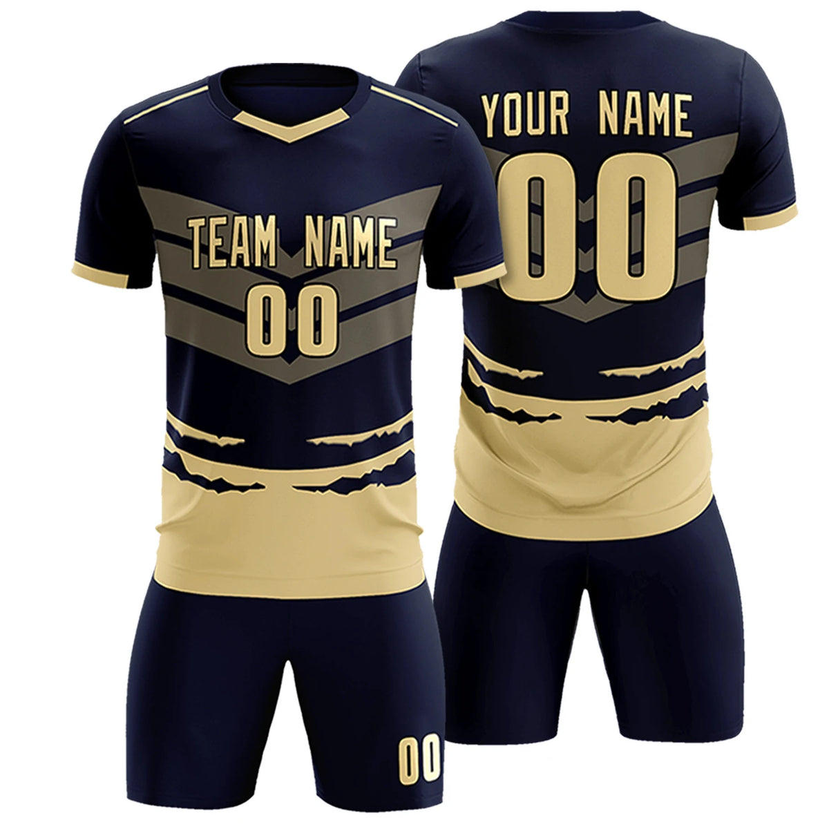 Custom Navy Khaki Men Uniform Soccer Sets Jersey