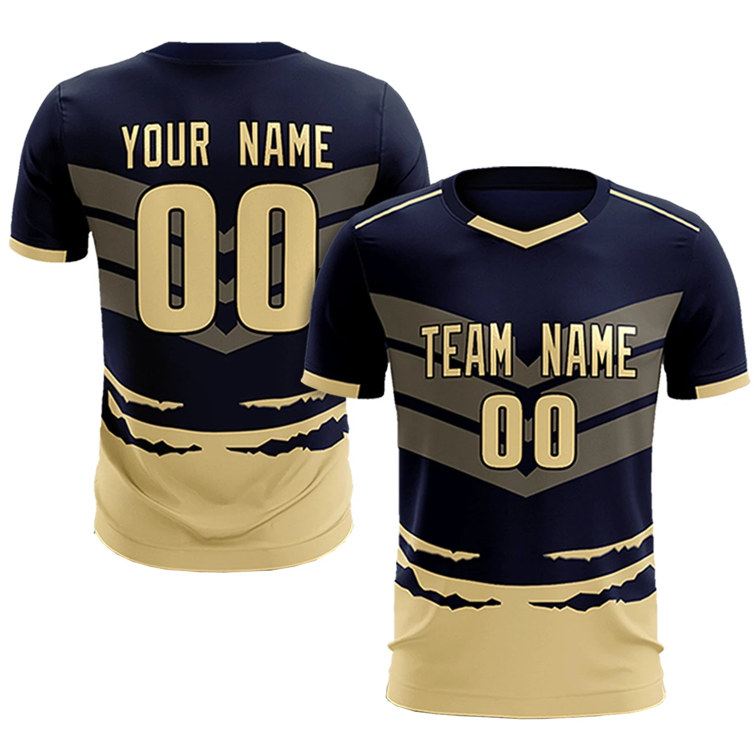 Custom Navy Khaki Men Uniform Soccer Sets Jersey