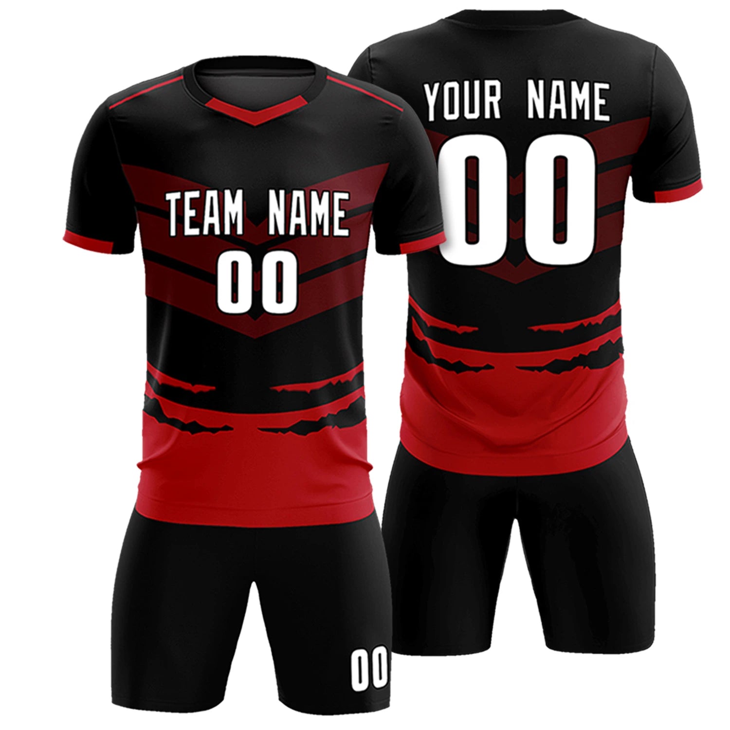 Custom Black Red Men Uniform Soccer Sets Jersey