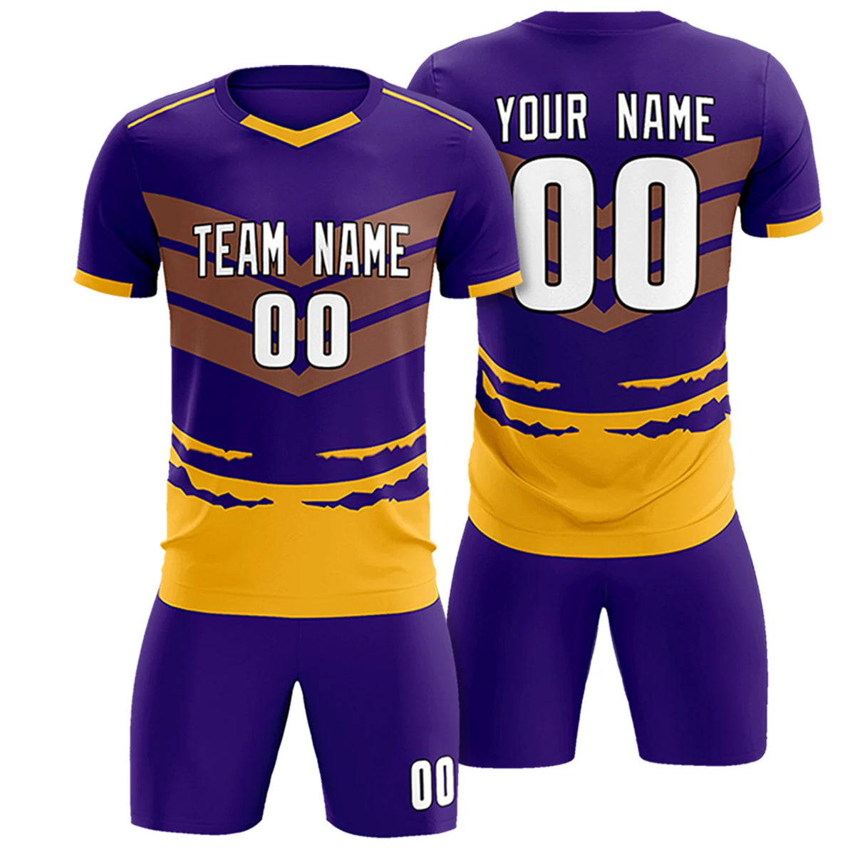 Custom Purple Yellow Men Uniform Soccer Sets Jersey