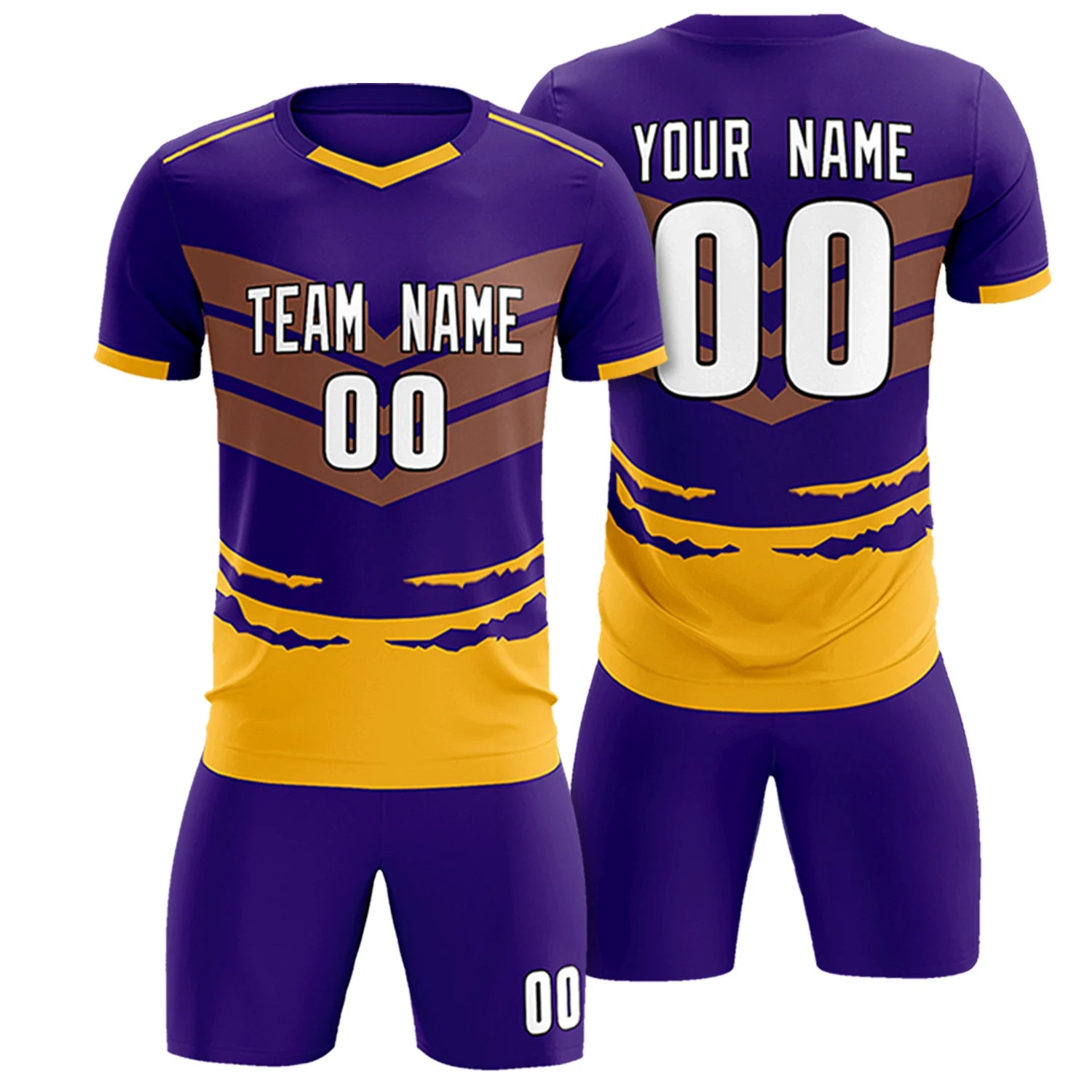 Custom Purple Yellow Men Uniform Soccer Sets Jersey