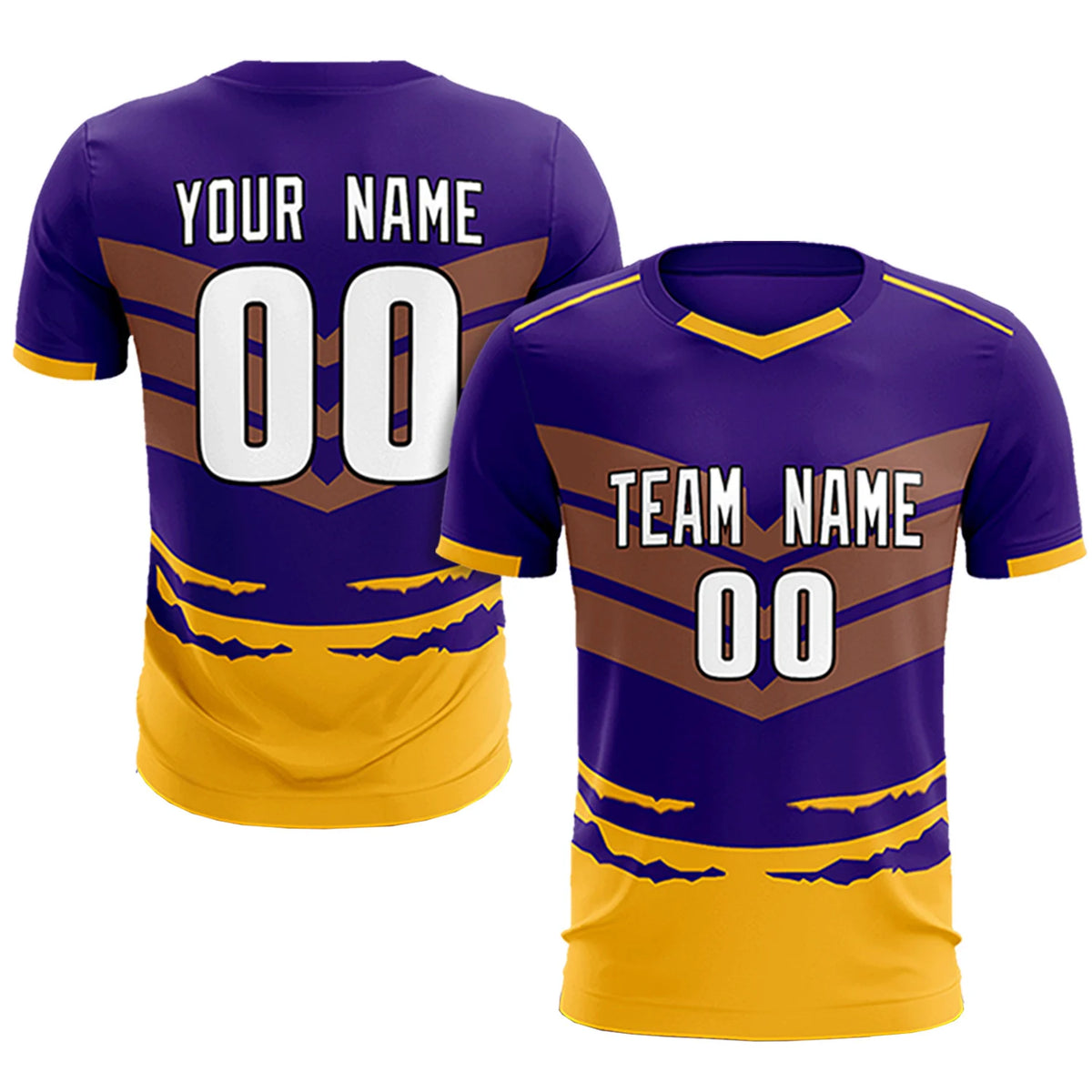 Custom Purple Yellow Men Uniform Soccer Sets Jersey