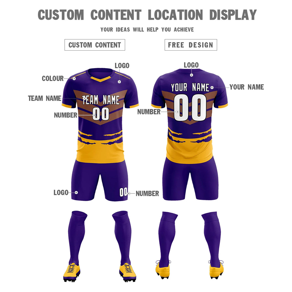 Custom Purple Yellow Men Uniform Soccer Sets Jersey
