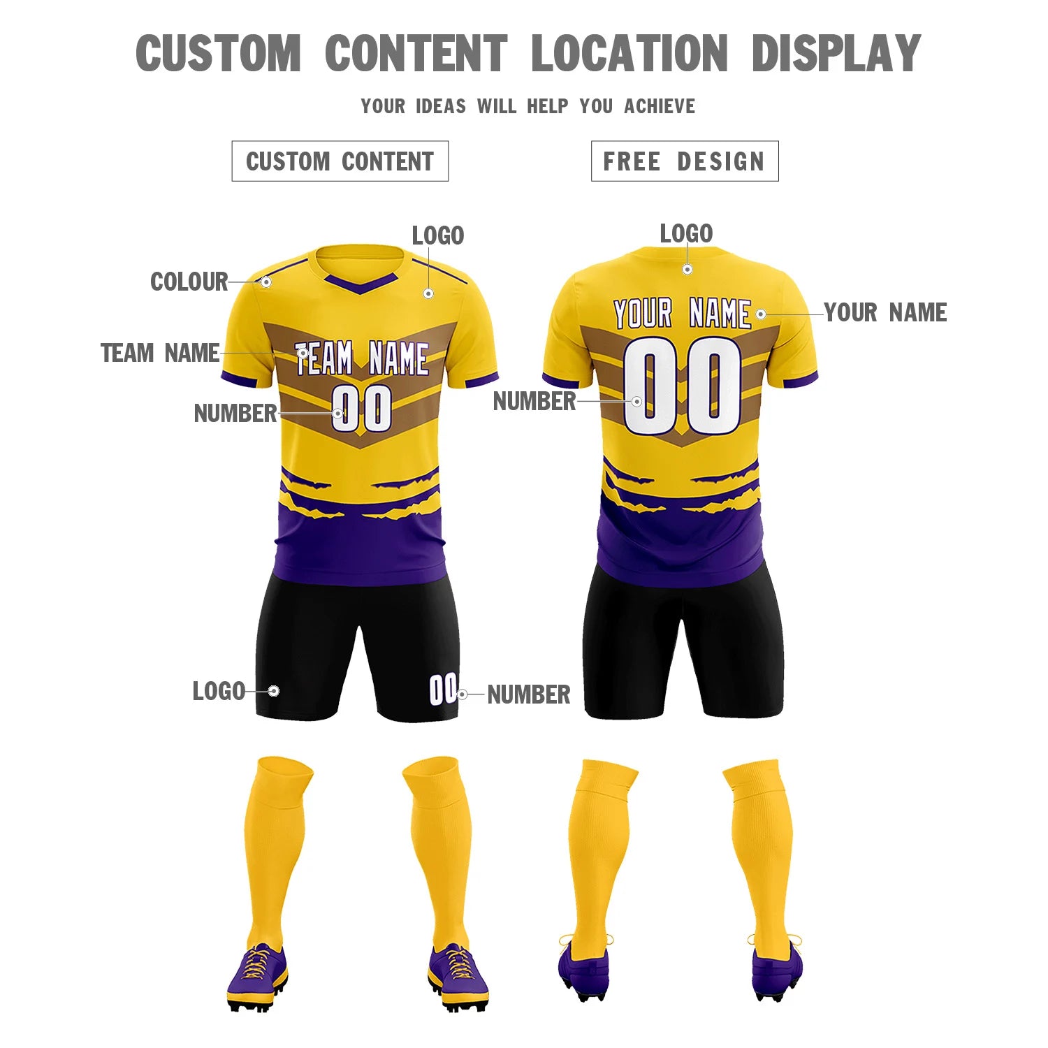 Custom Gold01 Purple Men Uniform Soccer Sets Jersey