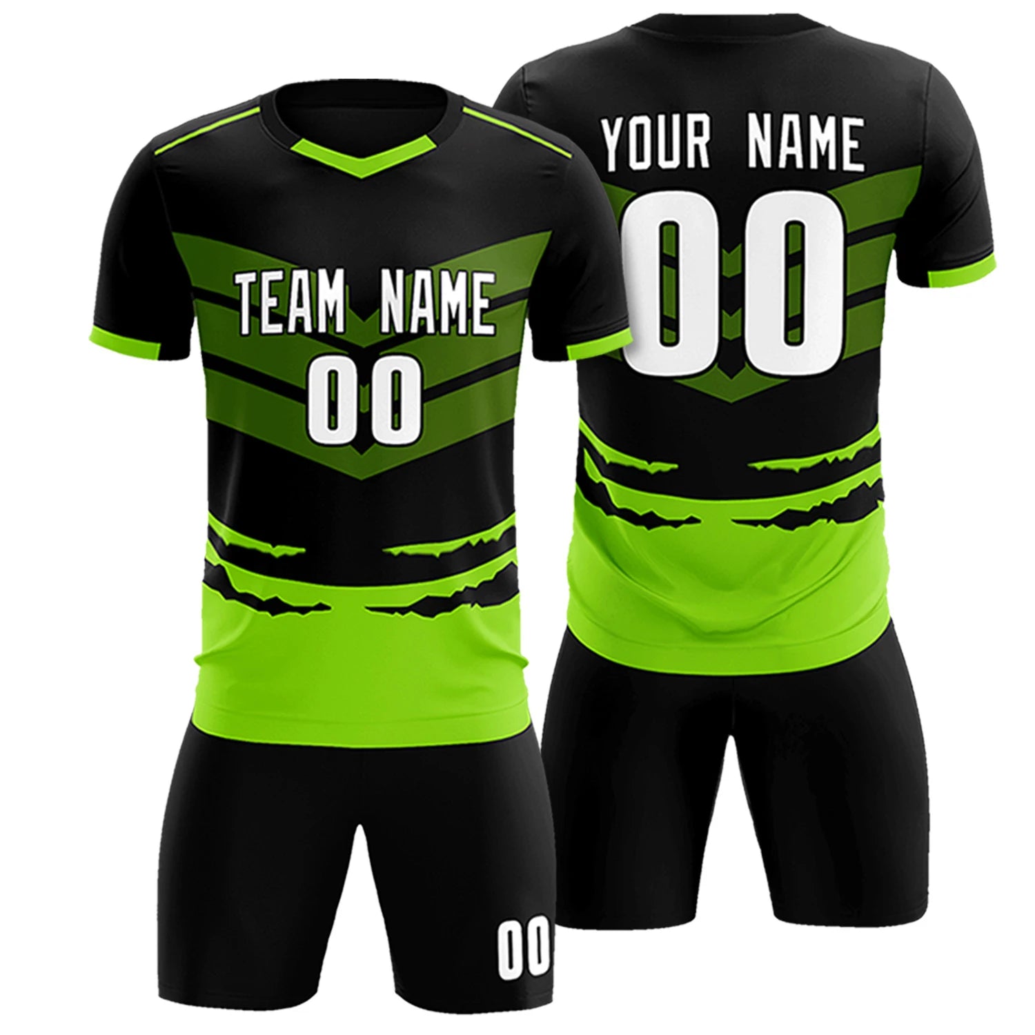 Custom Black Neon Green Men Uniform Soccer Sets Jersey