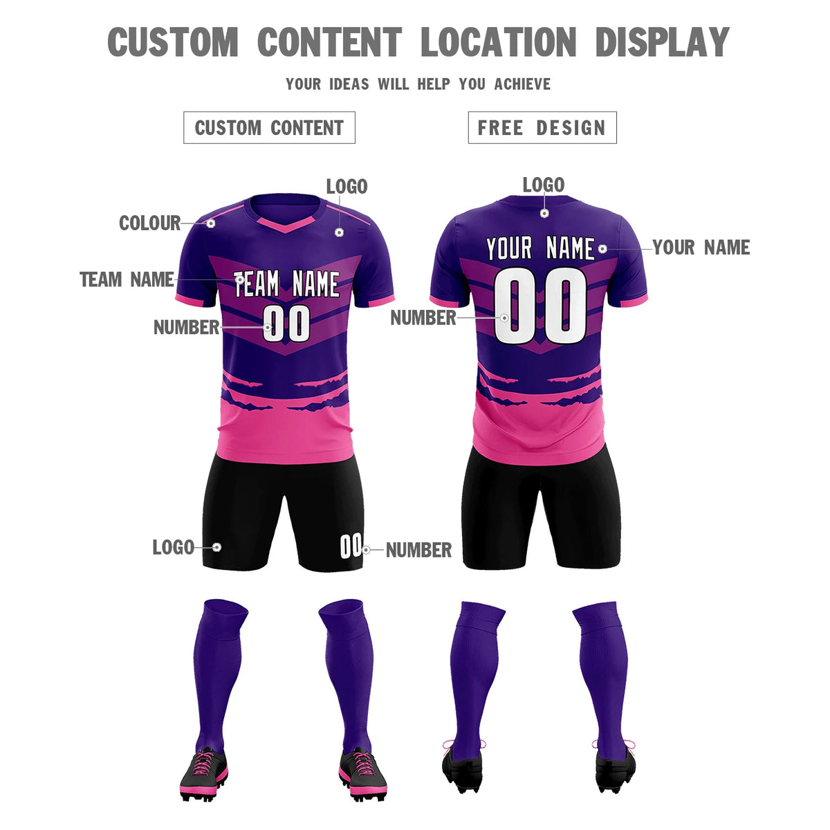 Custom Purple Pink Men Uniform Soccer Sets Jersey
