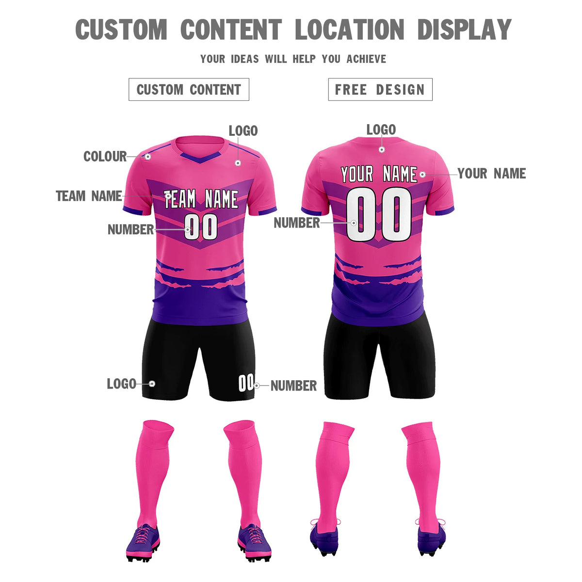 Custom Pink Purple Men Uniform Soccer Sets Jersey