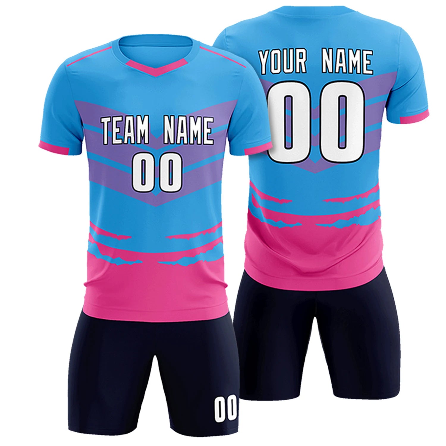 Custom Powder Blue Pink Men Uniform Soccer Sets Jersey