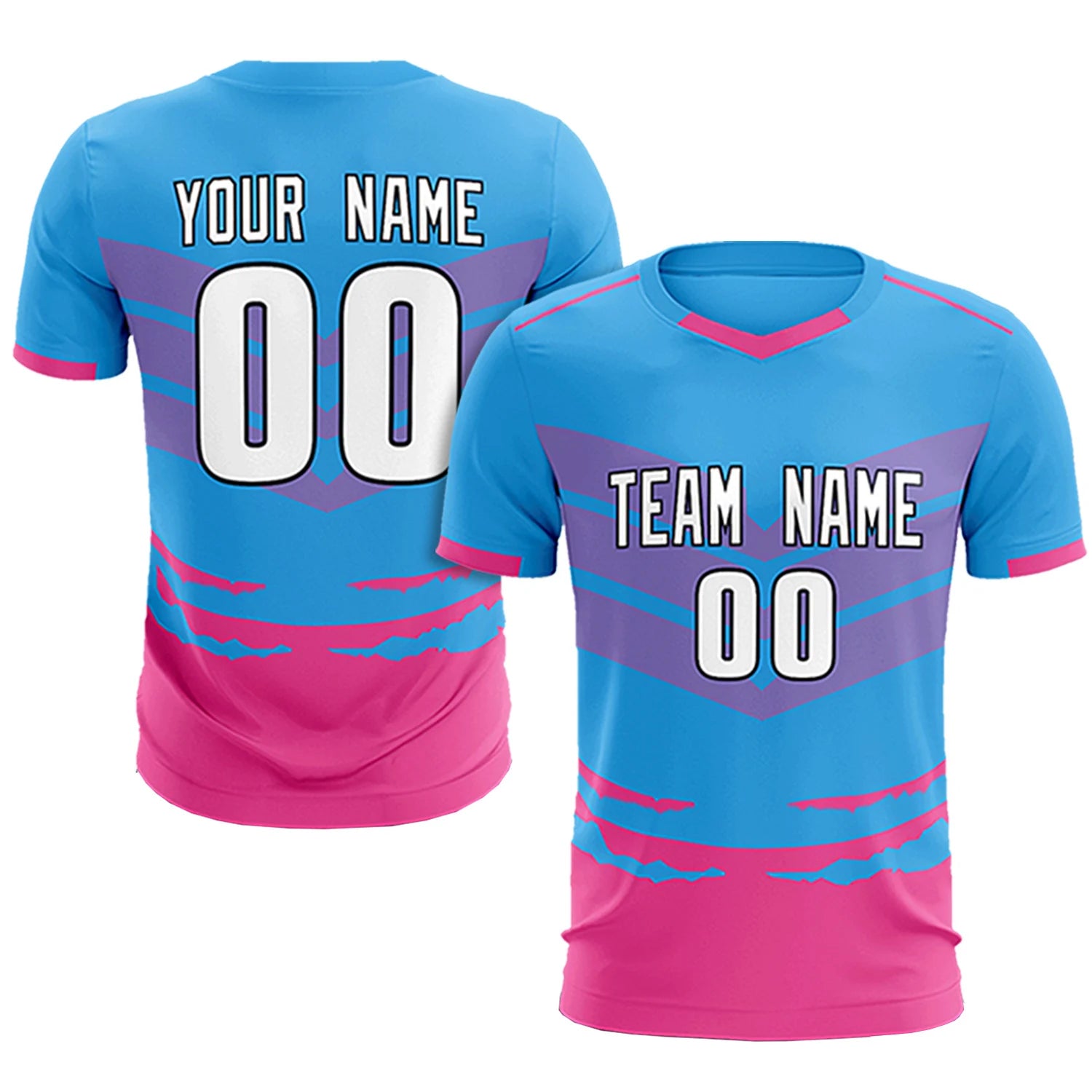 Custom Powder Blue Pink Men Uniform Soccer Sets Jersey