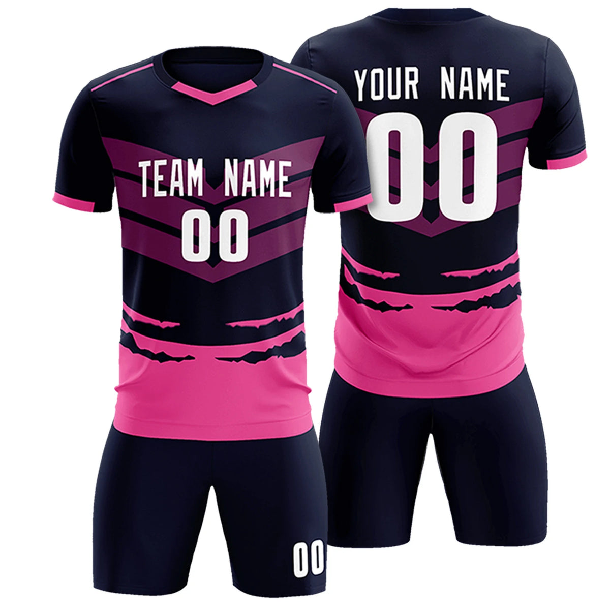 Custom Navy Pink Men Uniform Soccer Sets Jersey