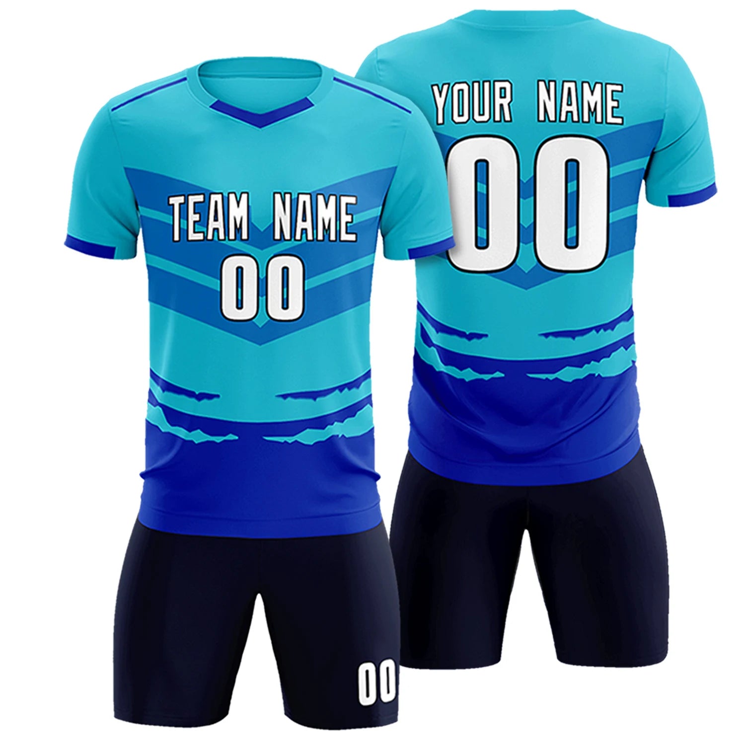 Custom Sky Blue Royal Blue Men Uniform Soccer Sets Jersey