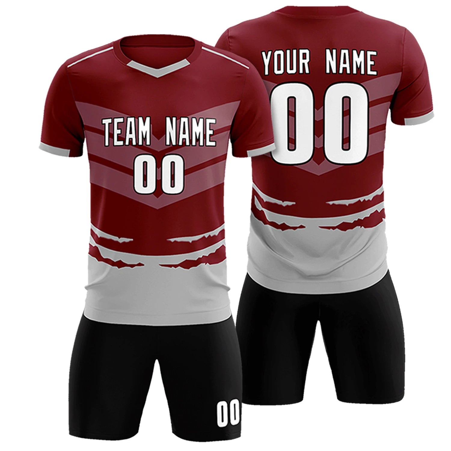 Custom Crimson Gray Men Uniform Soccer Sets Jersey