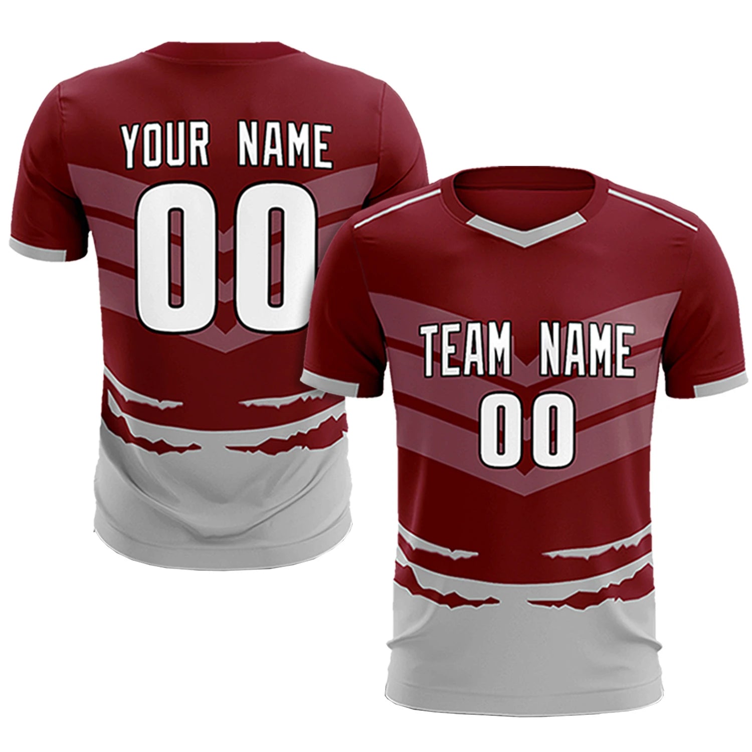 Custom Crimson Gray Men Uniform Soccer Sets Jersey