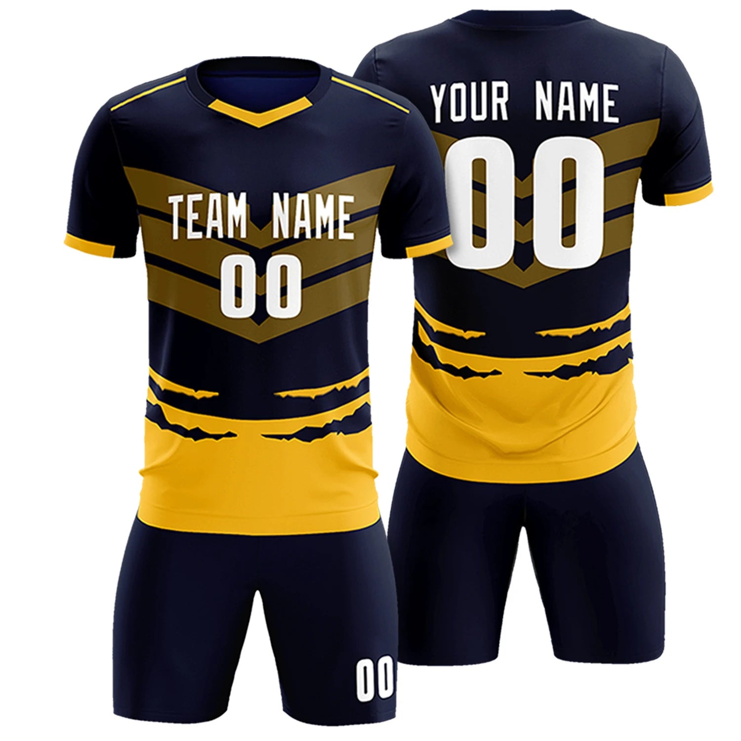 Custom Navy Gold01 Men Uniform Soccer Sets Jersey