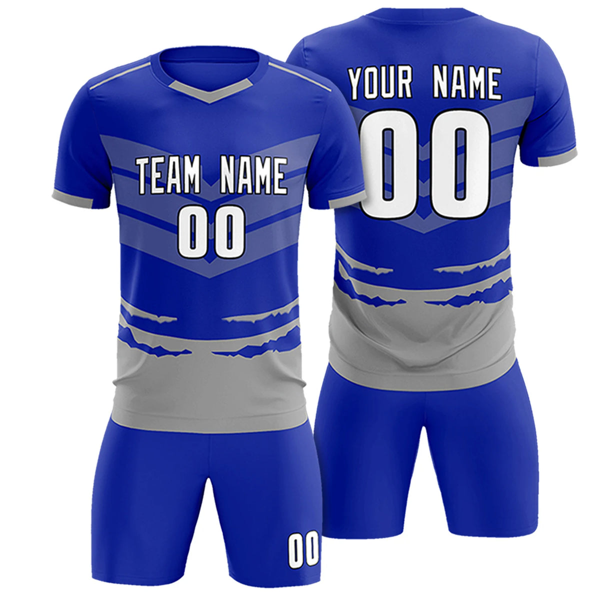 Custom Royal Blue Gray Men Uniform Soccer Sets Jersey