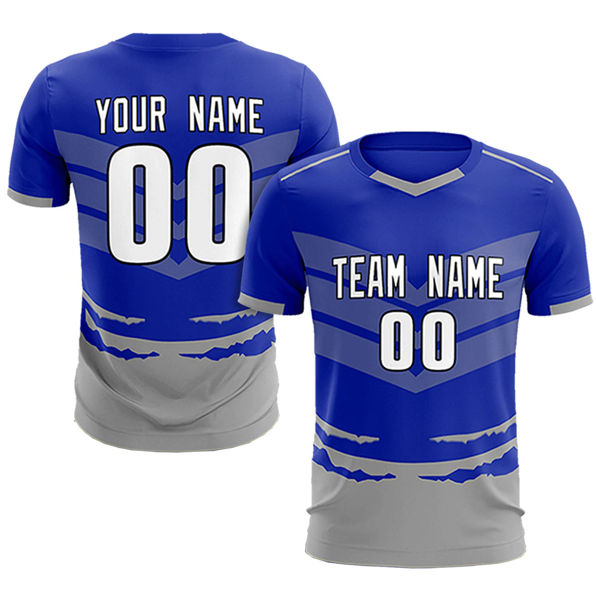 Custom Royal Blue Gray Men Uniform Soccer Sets Jersey