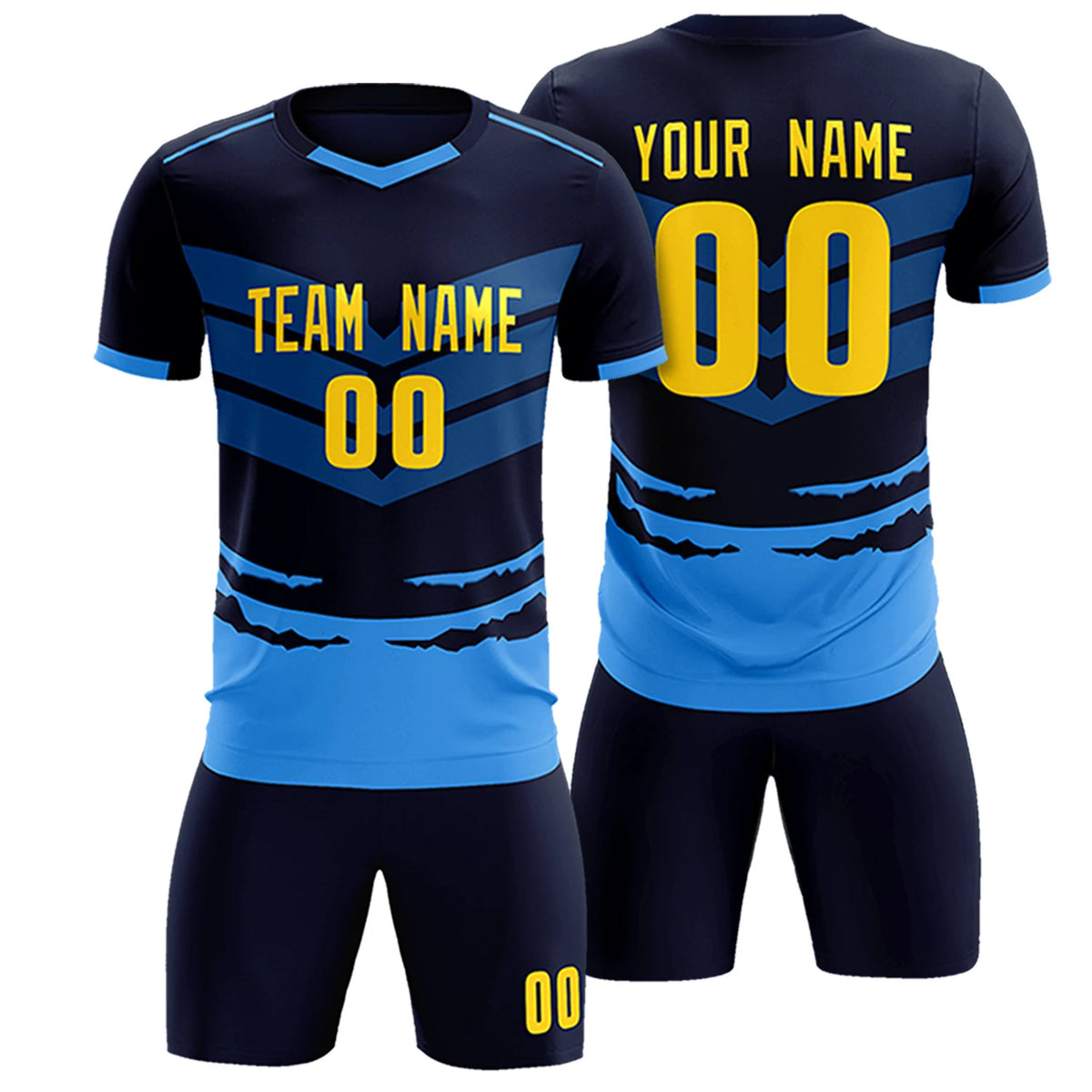 Custom Navy Powder Blue Men Uniform Soccer Sets Jersey