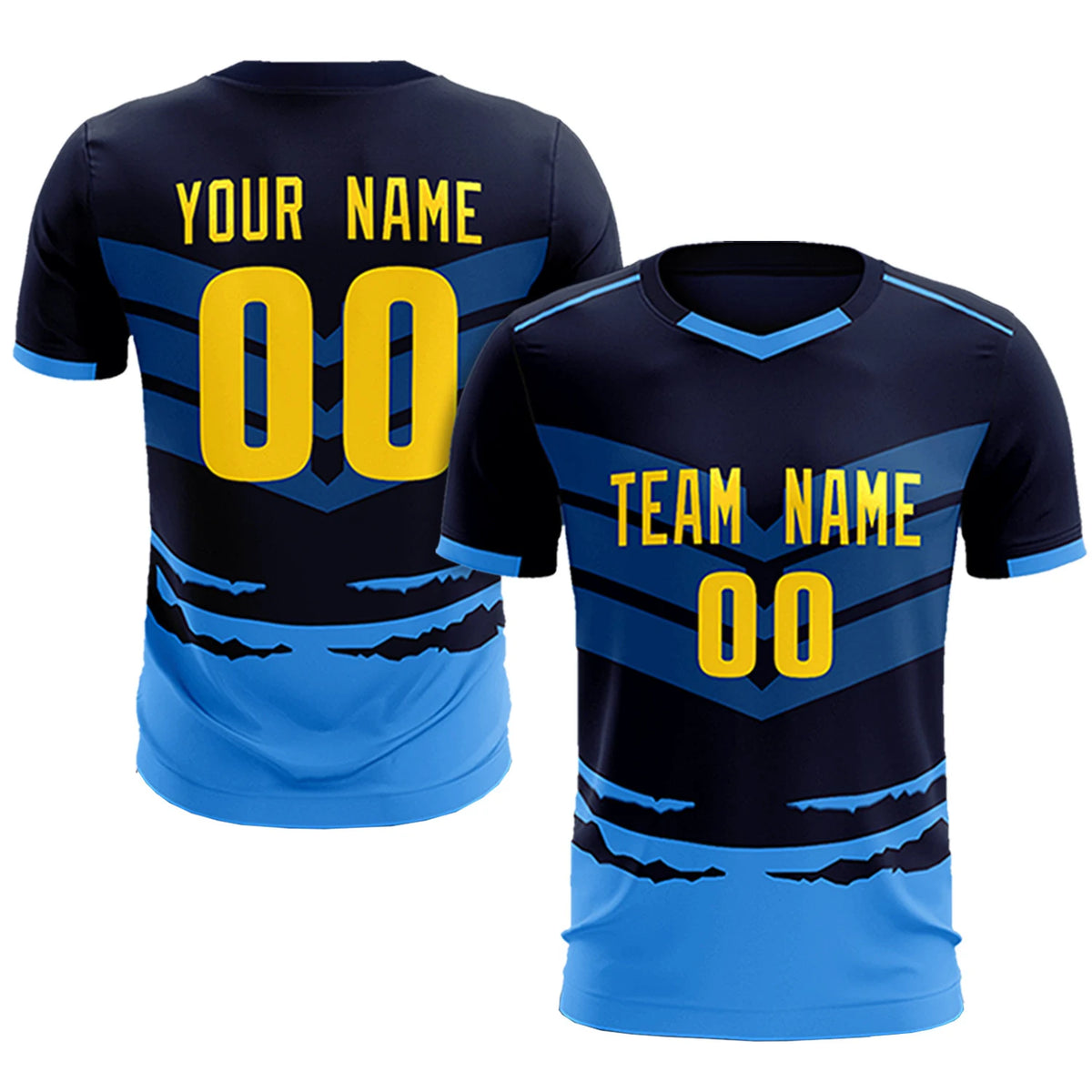 Custom Navy Powder Blue Men Uniform Soccer Sets Jersey