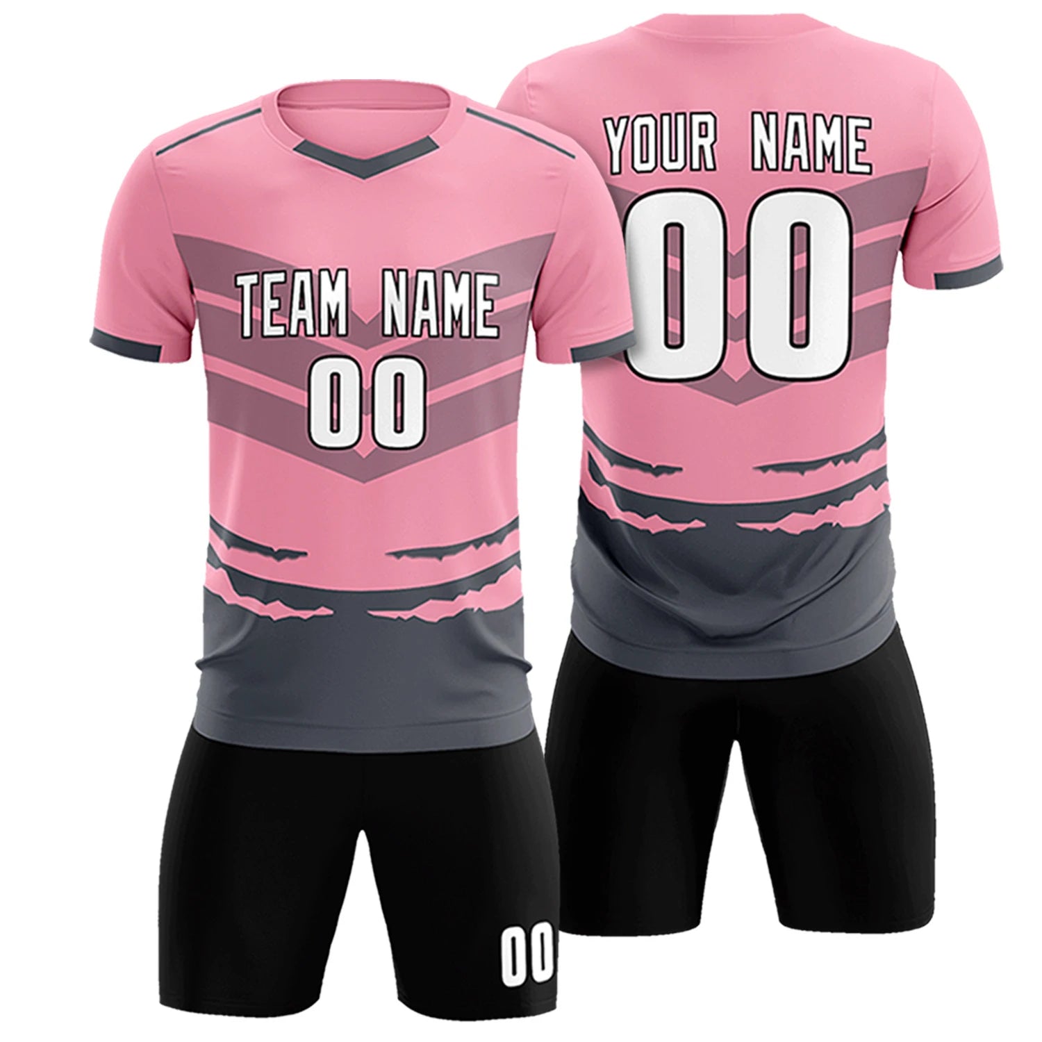 Custom Light Pink Gray Men Uniform Soccer Sets Jersey
