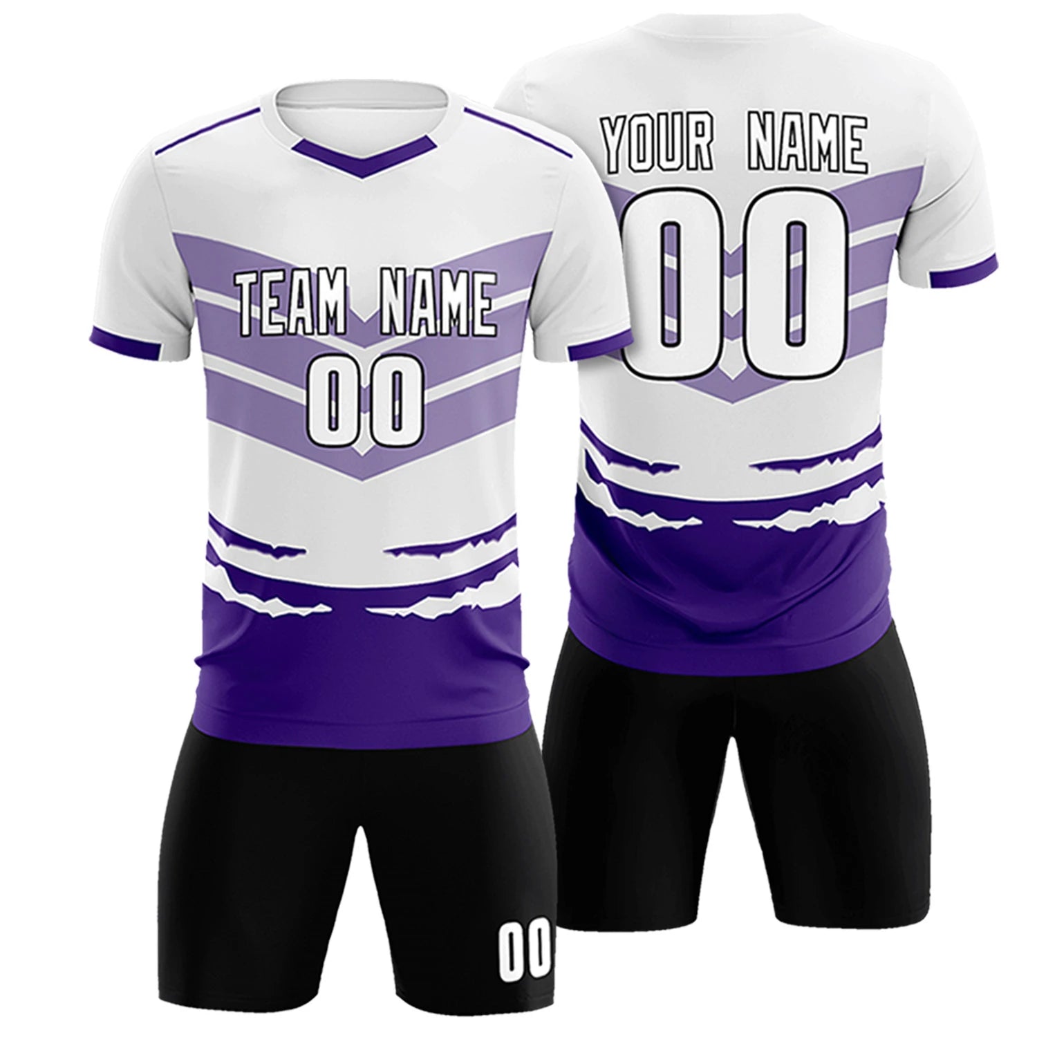 Custom White Purple Men Uniform Soccer Sets Jersey
