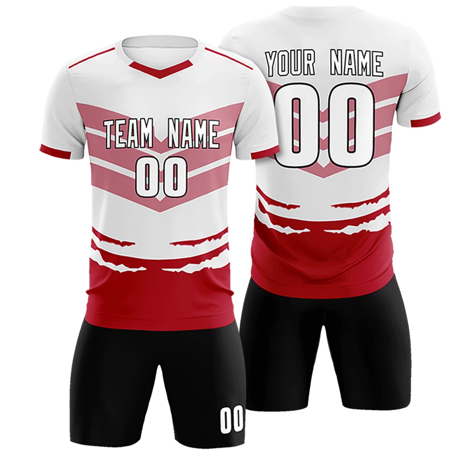 Custom White Red Men Uniform Soccer Sets Jersey
