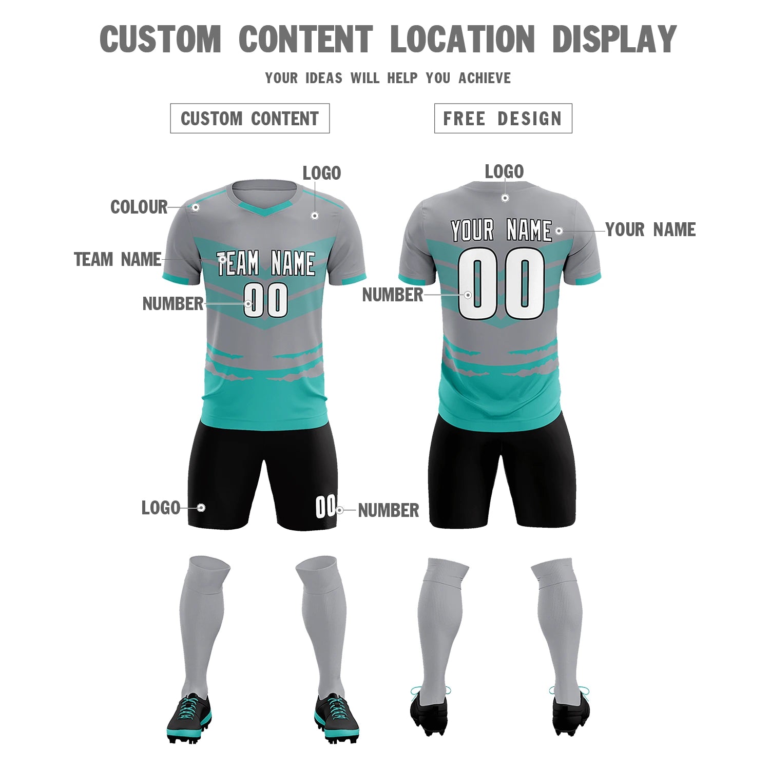 Custom Gray Bright Green Men Uniform Soccer Sets Jersey