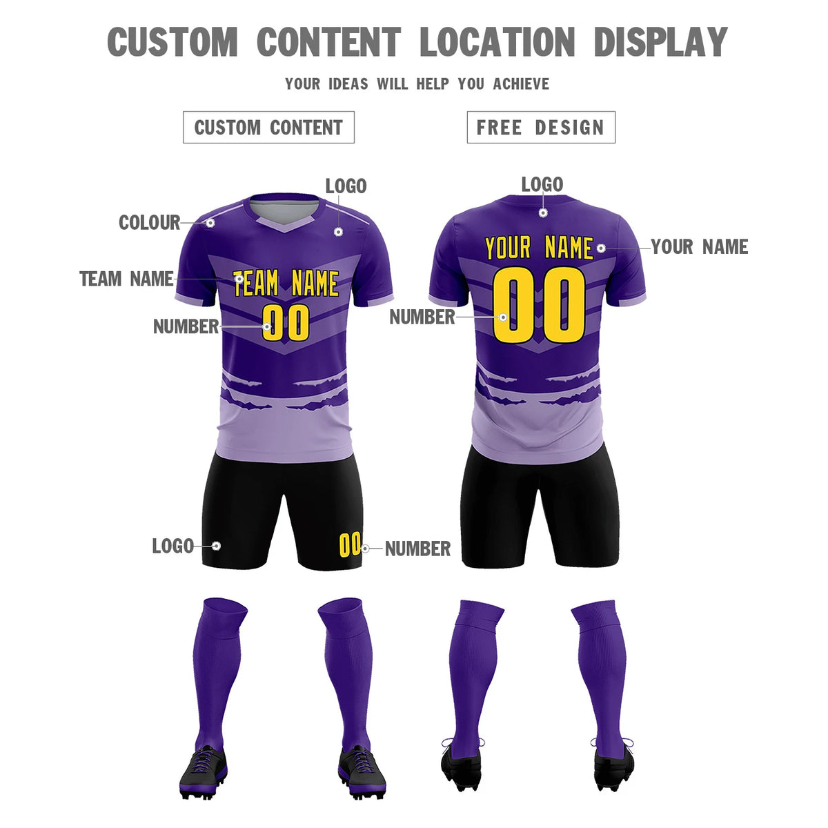 Custom Purple Light Purple Men Uniform Soccer Sets Jersey