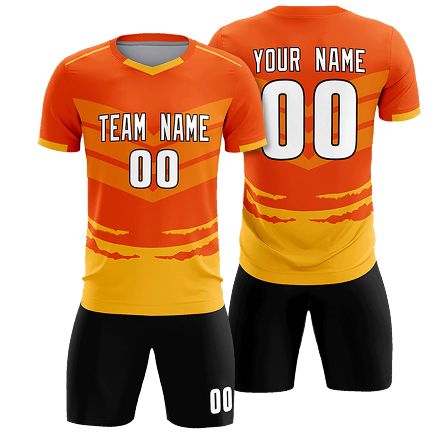 Custom Orange Yellow Men Uniform Soccer Sets Jersey