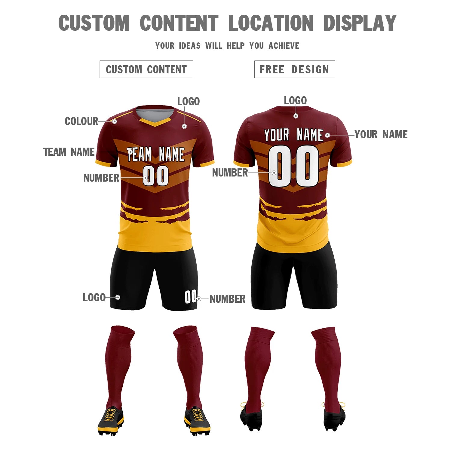 Custom Crimson Yellow Men Uniform Soccer Sets Jersey