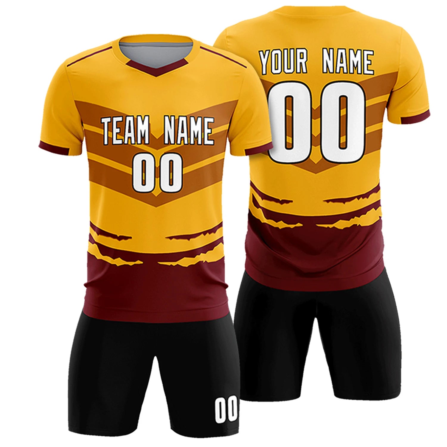 Custom Yellow Crimson Men Uniform Soccer Sets Jersey