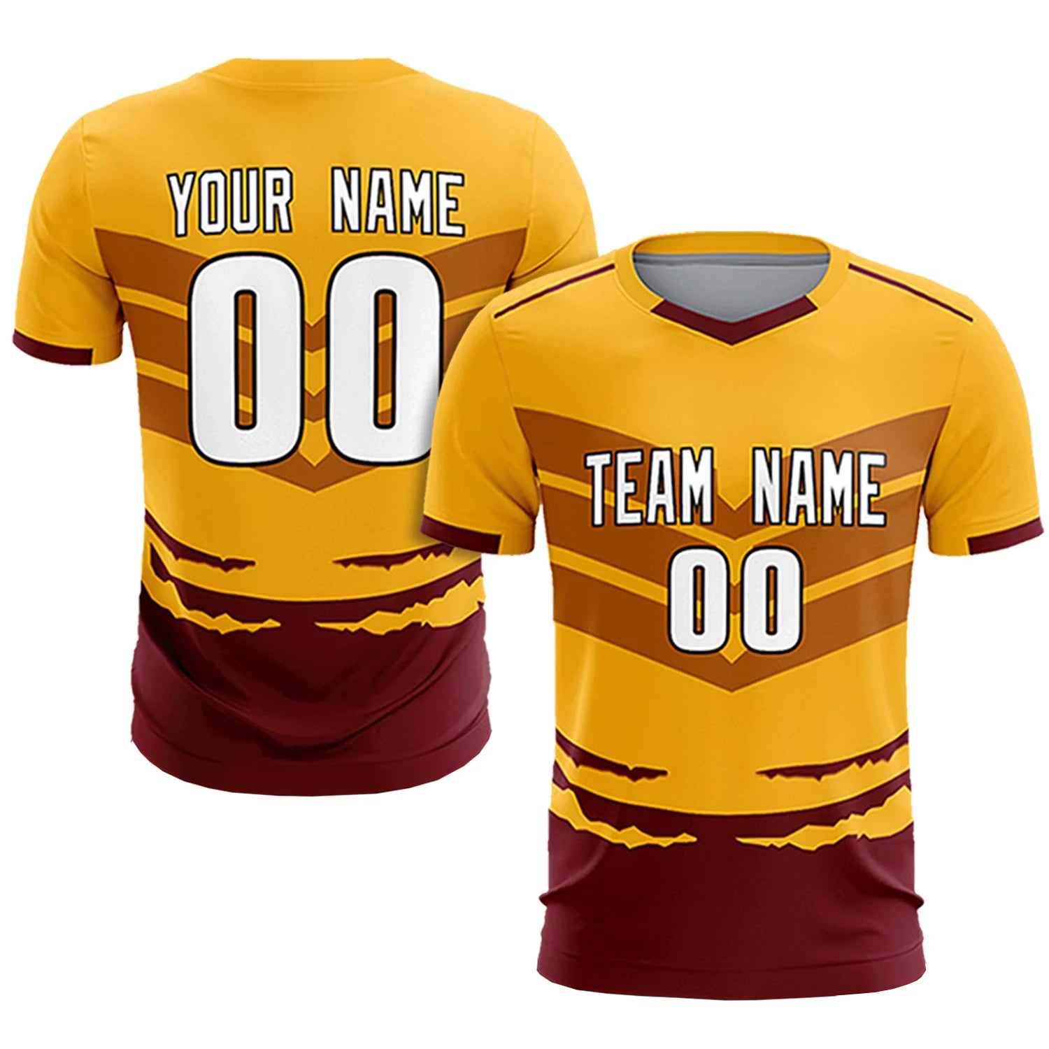 Custom Yellow Crimson Men Uniform Soccer Sets Jersey