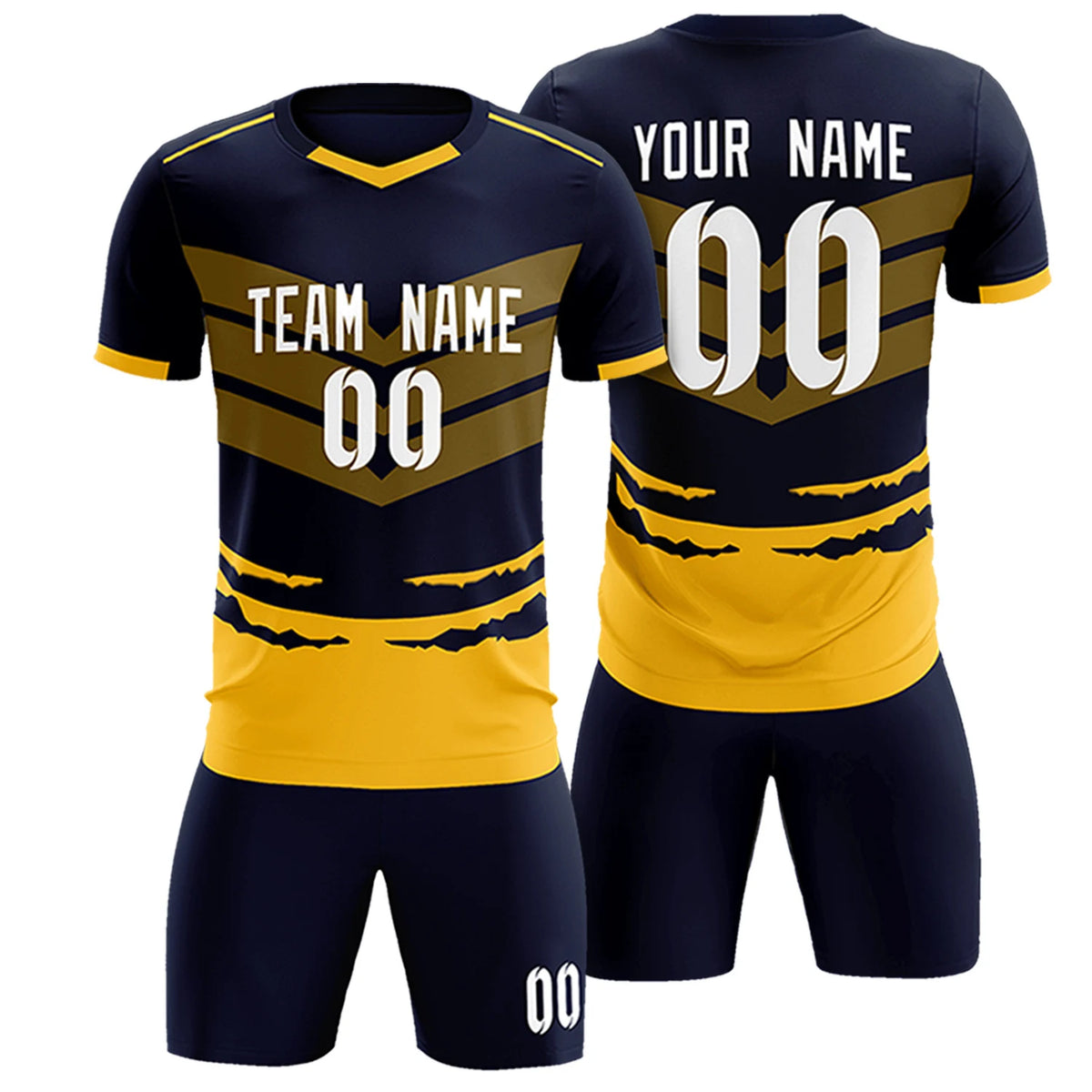 Custom Navy Yellow Men Uniform Soccer Sets Jersey