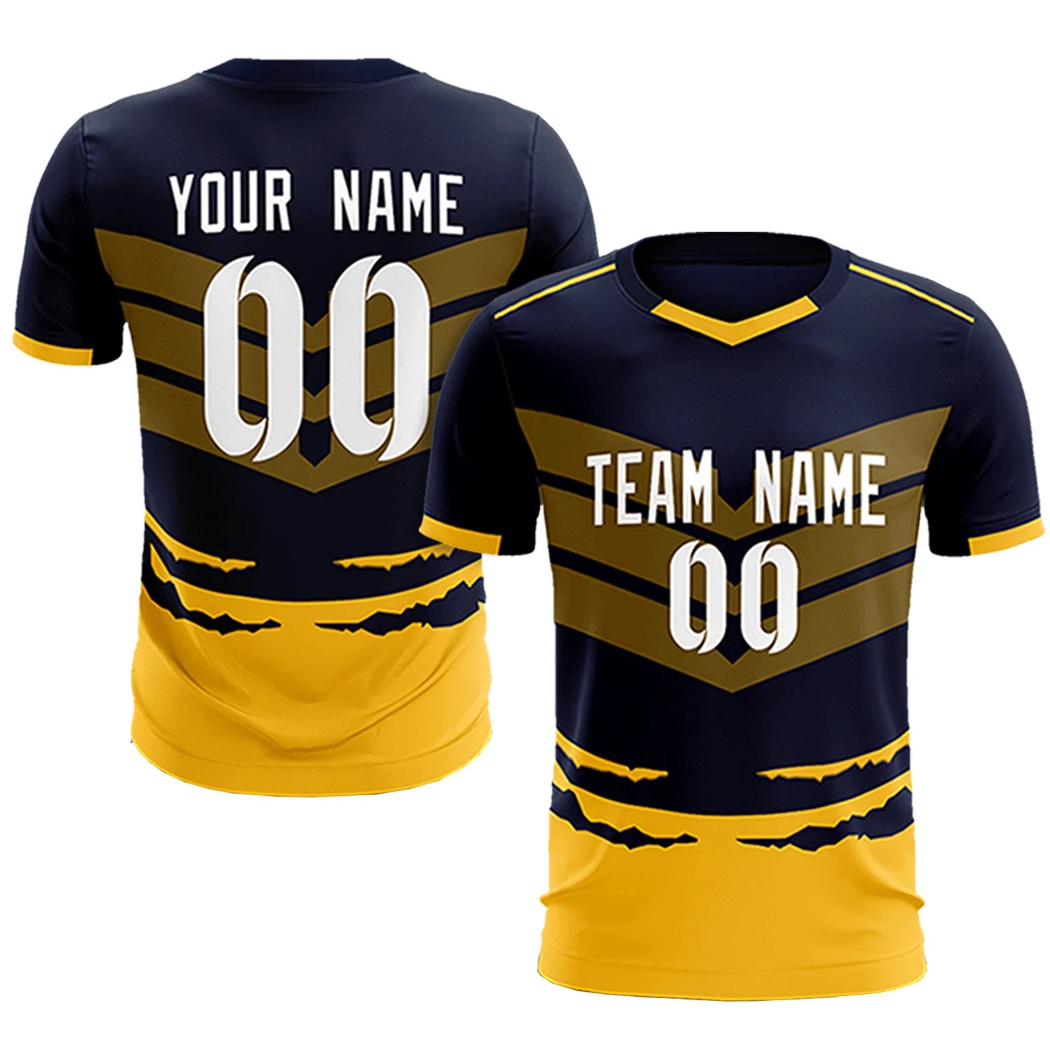 Custom Navy Yellow Men Uniform Soccer Sets Jersey
