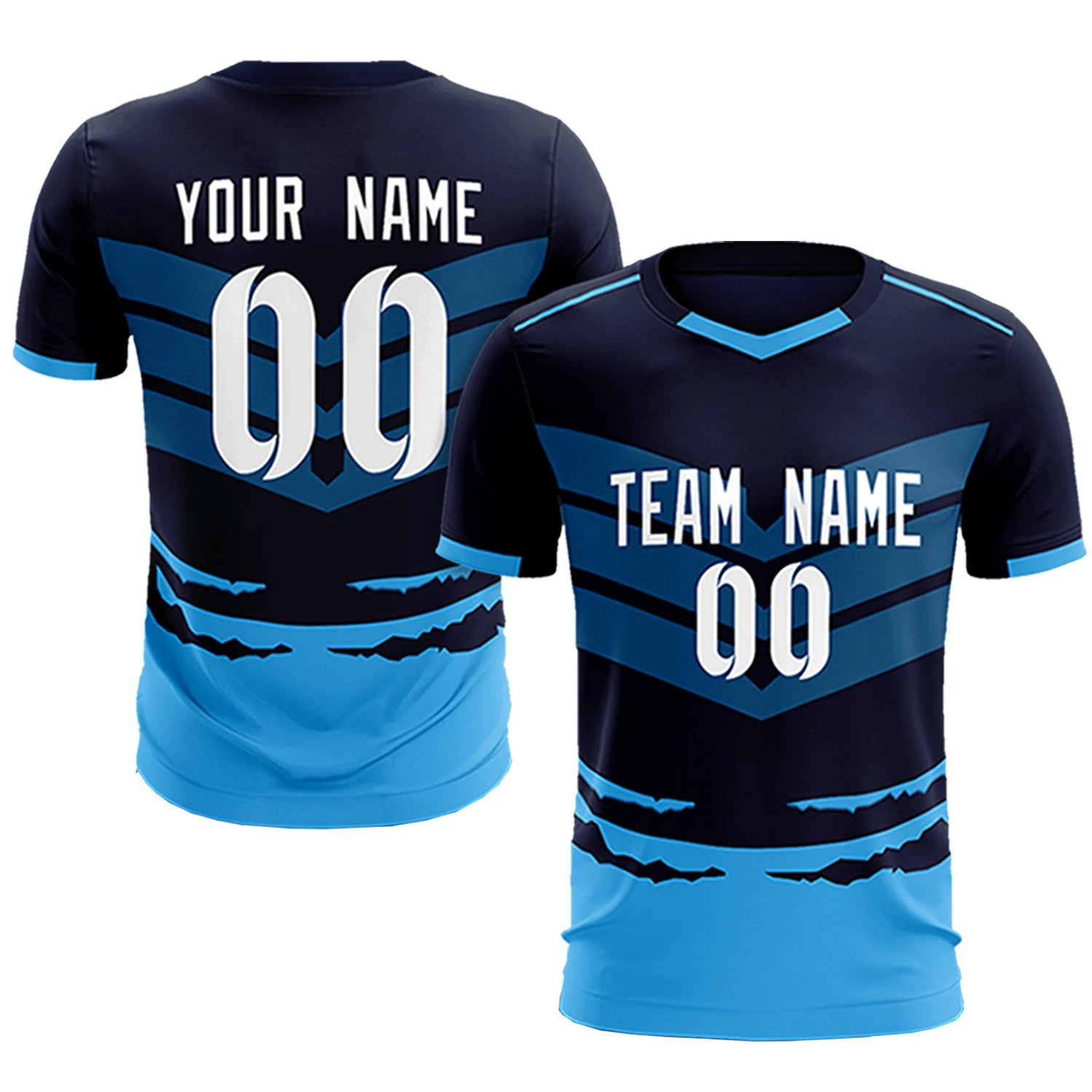 Custom Navy Powder Blue Men Uniform Soccer Sets Jersey