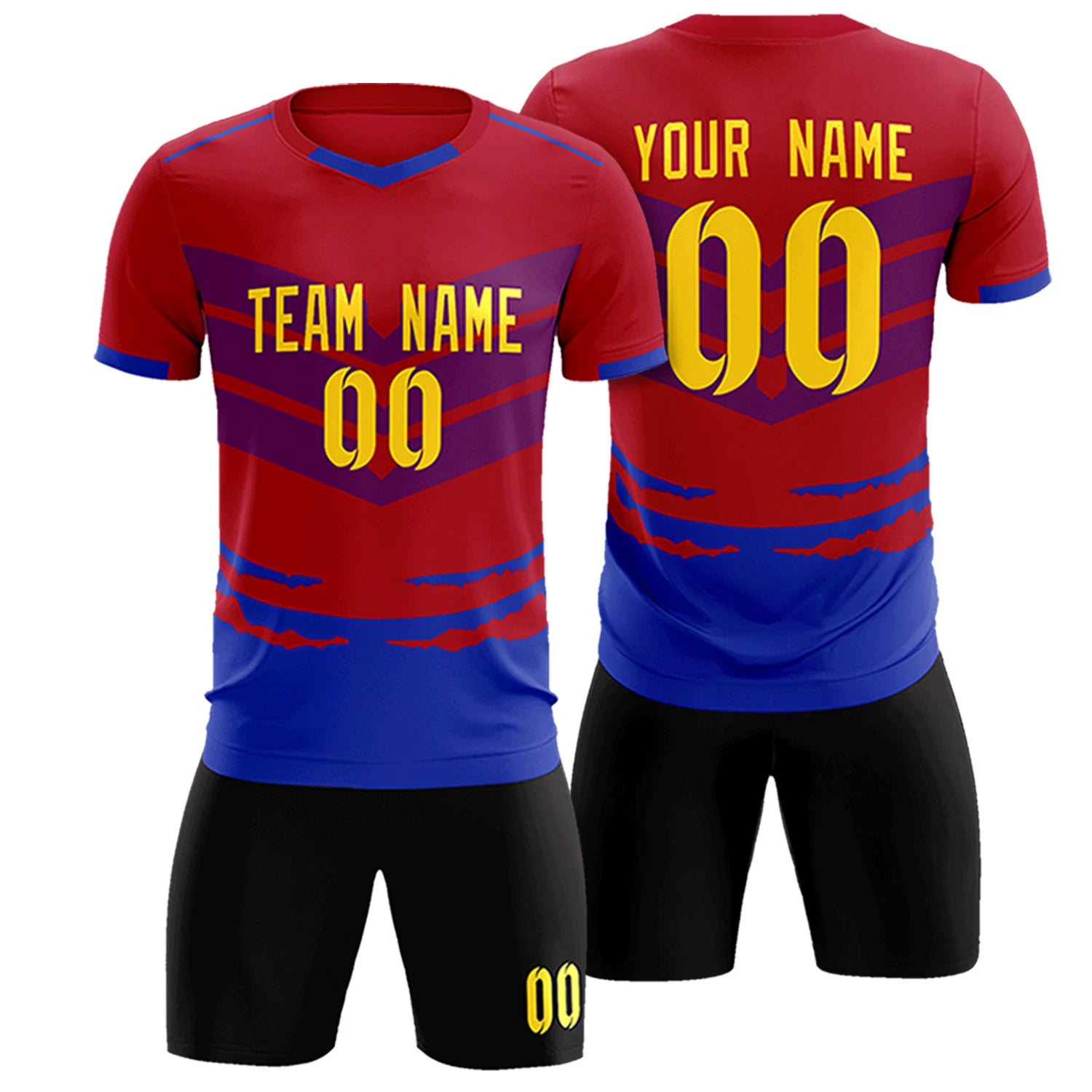 Custom Red Royal Blue Men Uniform Soccer Sets Jersey