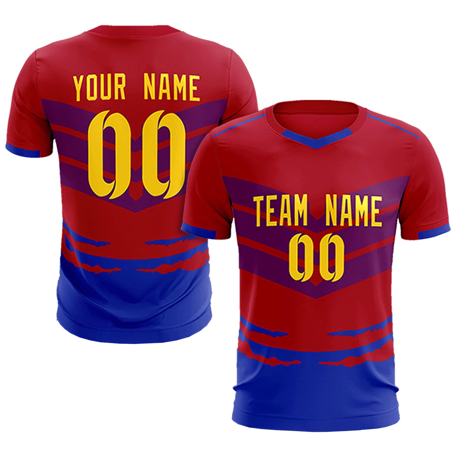 Custom Red Royal Blue Men Uniform Soccer Sets Jersey