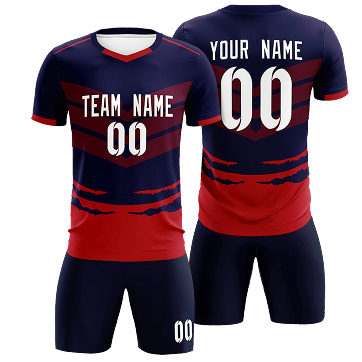 Custom Navy Red Men Uniform Soccer Sets Jersey