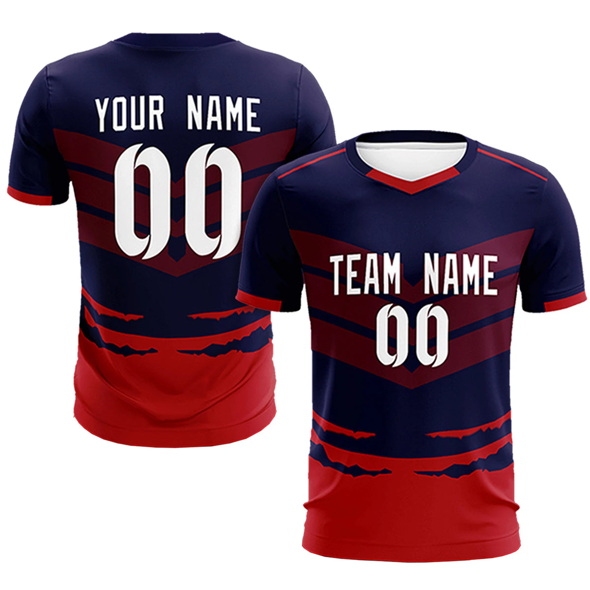 Custom Navy Red Men Uniform Soccer Sets Jersey
